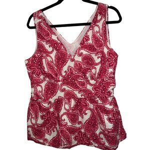 Merona Misses Sleeveless V-Neck Paisley Top XL Pink & White